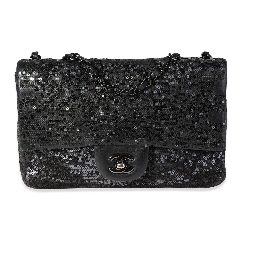 Chanel Black Sequin Lambskin Moonlight On Water Medium Single Flap Bag